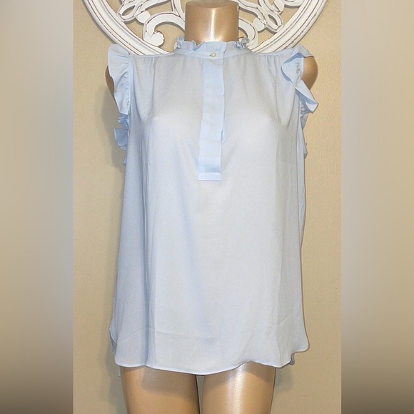 LOFT women’s large blouse Soft Blue Ruffle Sleeve top business casual NWT - Picture 1 of 7